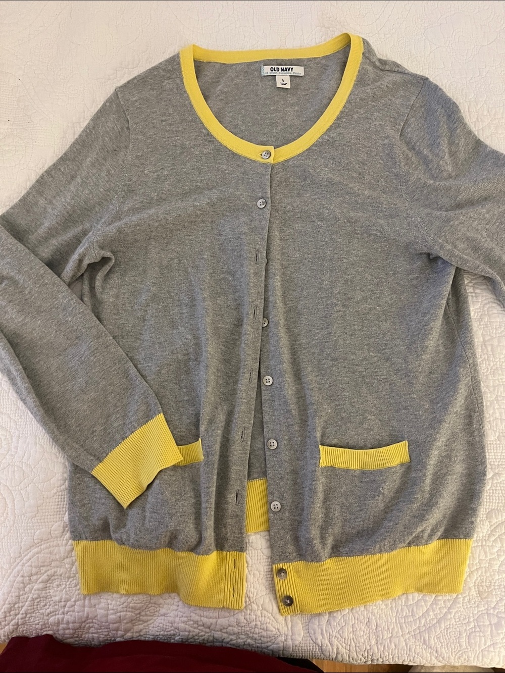 Old Navy Gray Cardigan with Yellow Trim L